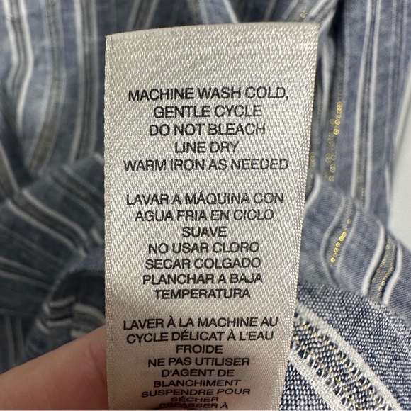 Chico's Sz. 2 (L) tunic, blue/metallic, linen blend, v-neck, flowy, lightweight - Picture 9 of 12